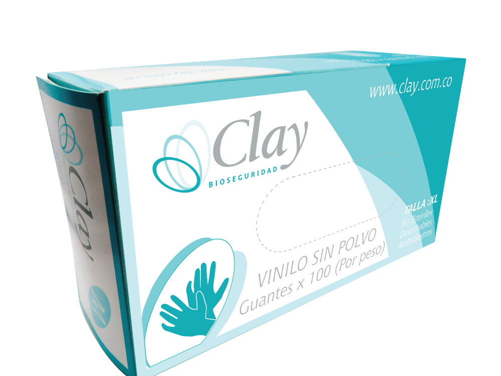 Clay Guante De Vinilo Hipoalergenico Sin Polvillo Talla L x 100 Unidades