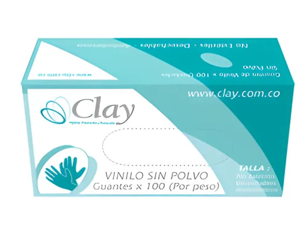 Clay Guante De Vinilo Hipoalergenico Sin Polvillo Talla L x 100 Unidades