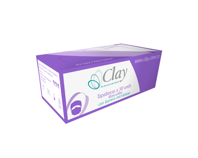 Clay Tapaboca Triple Tela Con Resorte Blanco Bar Microbiana Clay Caja x 50 Unidad