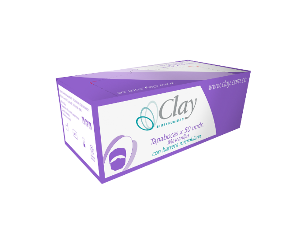 Clay Tapaboca Triple Tela Con Resorte Blanco Bar Microbiana Clay Caja x 50 Unidad