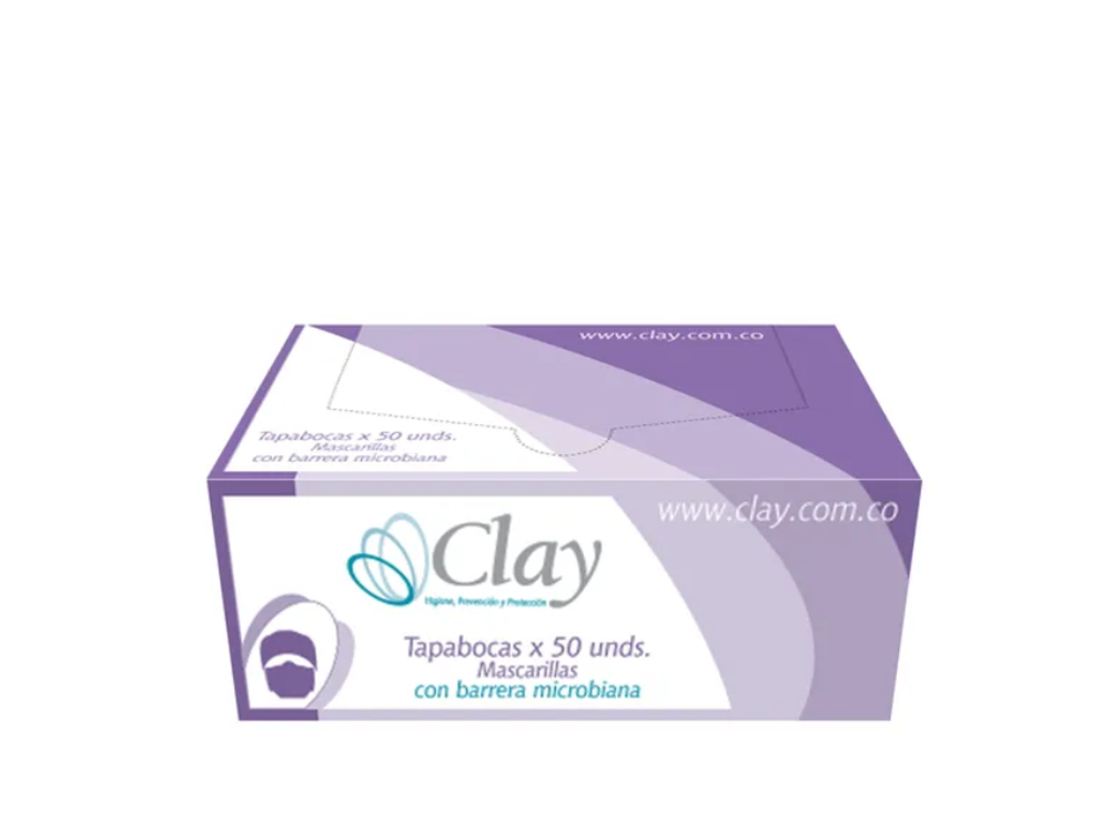 Clay Tapaboca Triple Tela Con Resorte Blanco Bar Microbiana Clay Caja x 50 Unidad