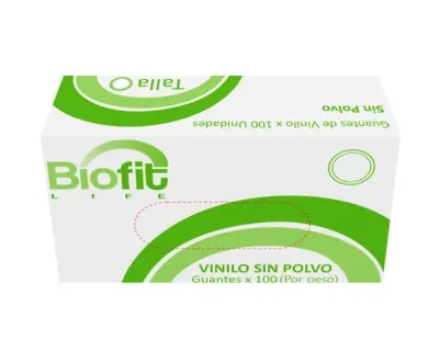 Clay Guante De Vinilo Sin Polvillo Talla L Biofit Caja x 100 Unidades