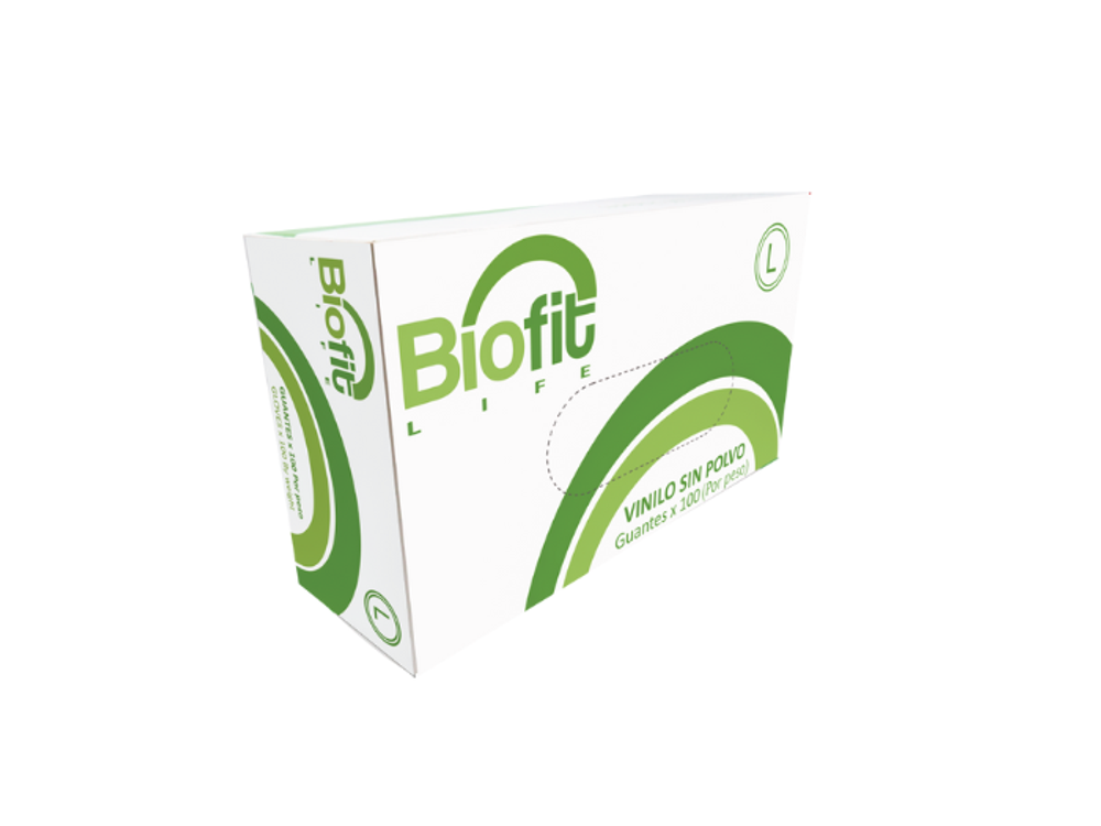 Clay Guante De Vinilo Sin Polvillo Talla L Biofit Caja x 100 Unidades