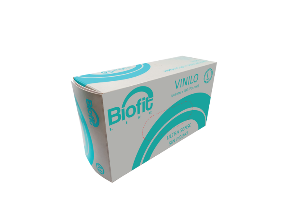 Clay Guante De Vinilo Sin Polvillo Talla L Biofit Ultra Sene Paquete x 100 Unidades