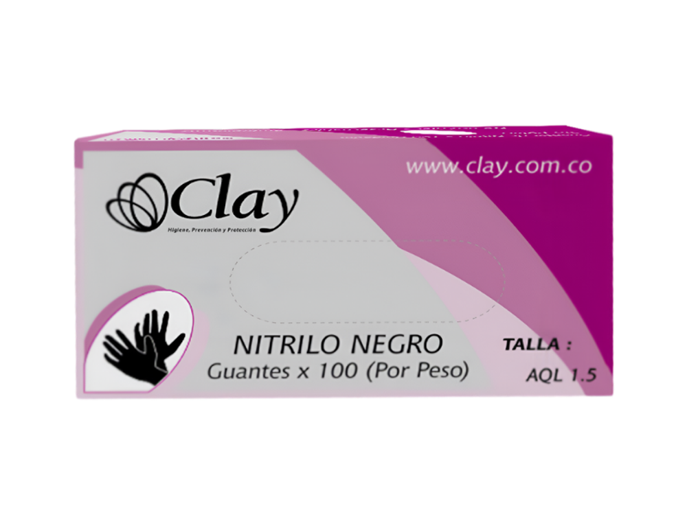 Clay Guante De Nitrilo Negro Talla M Caja x 100 Unidades