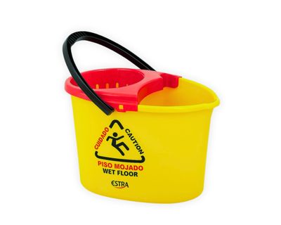 Estra Balde con Escurridor Marcado "Piso Mojado" 12 Lt Amarillo