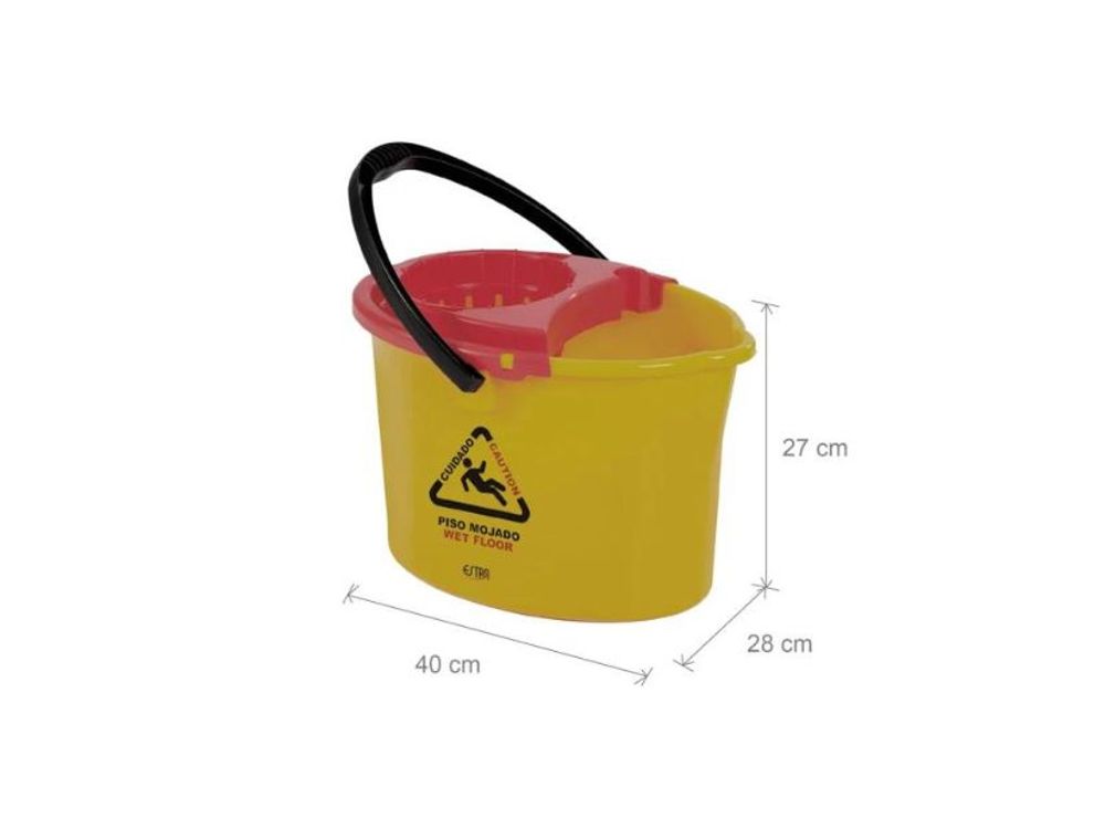 Estra Balde con Escurridor Marcado "Piso Mojado" 12 Lt Amarillo