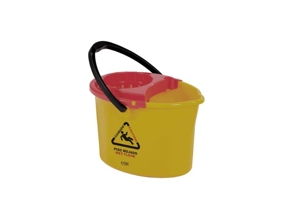Estra Balde con Escurridor Marcado "Piso Mojado" 12 Lt Amarillo