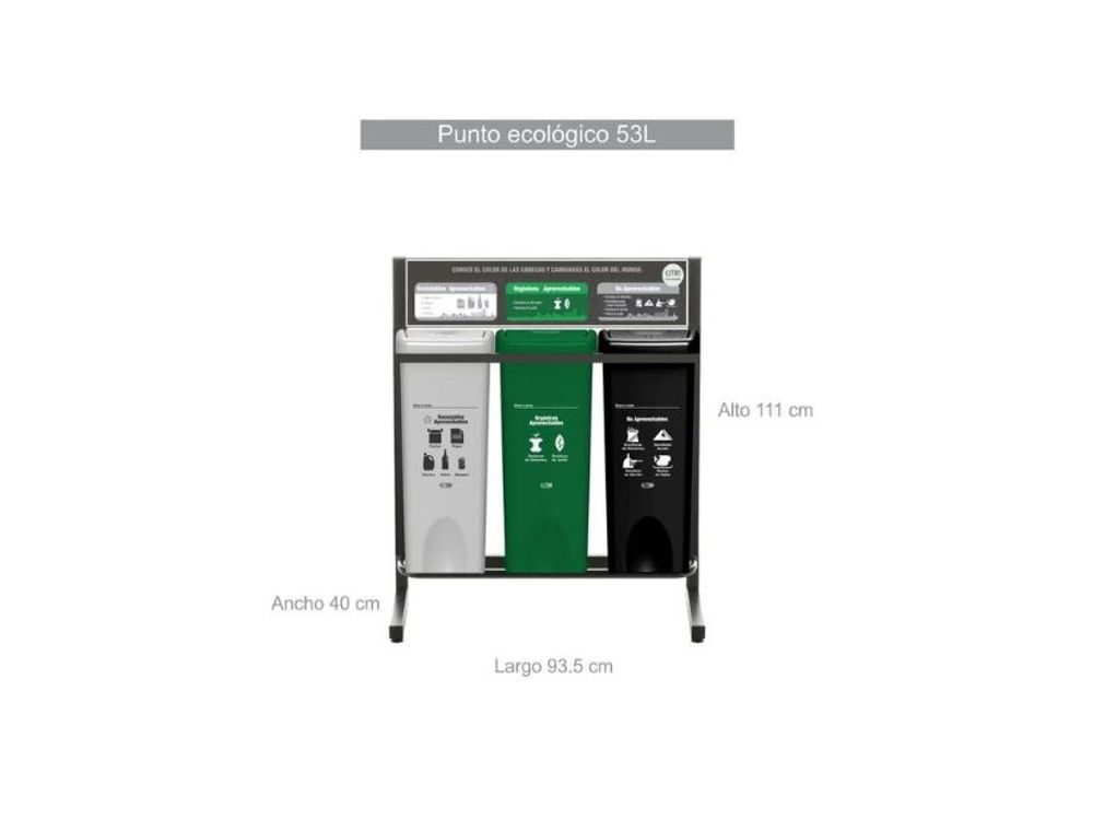 Estra Punto Ecológico 3 Puesto con Tapa Plana 53 Lt Marcados