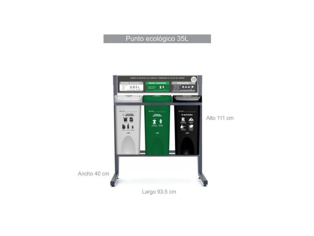 Estra Punto Ecológico 3 Puesto con Tapa Plana 35 Lt Marcados