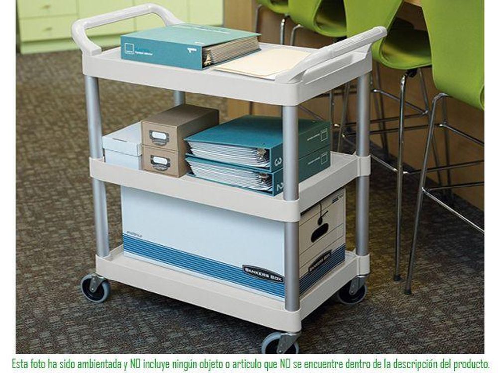 Rubbermaid Carro Servicio Abierto 3 Estantes 300Lb Con Ruedas Blanco Fg409100Owht