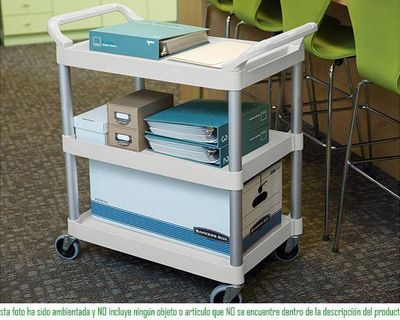 Rubbermaid Carro Servicio Abierto 3 Estantes 300Lb Con Ruedas Blanco Fg409100Owht