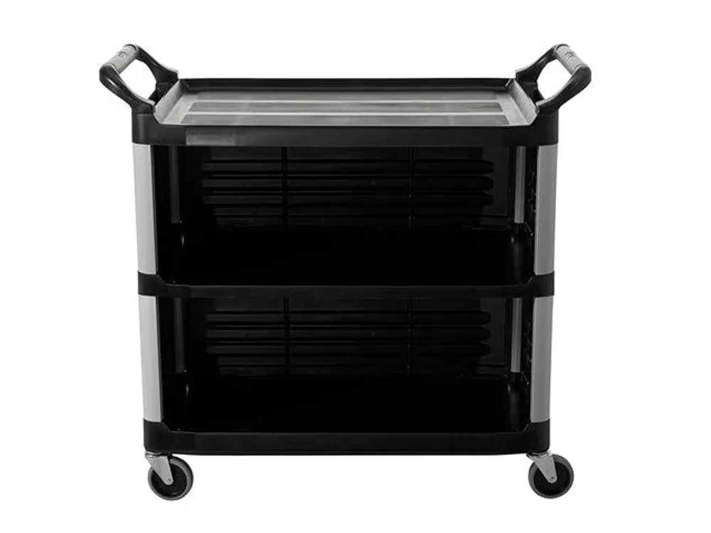 Rubbermaid Carro Servicio Cerrado 3 Estantes 300Lb Con Ruedas Negro Fg409300Bla