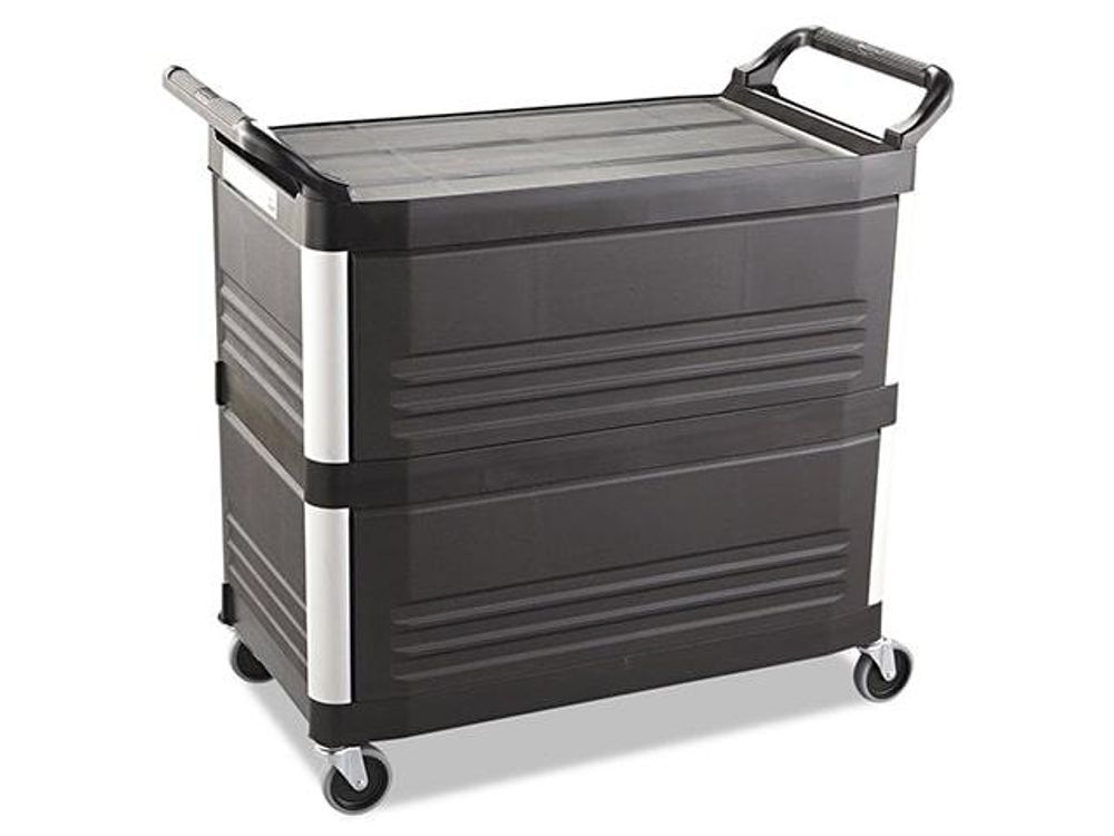 Rubbermaid Carro Servicio Cerrado 3 Estantes 300Lb Con Ruedas Negro Fg409300Bla