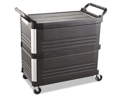 Rubbermaid Carro Servicio Cerrado 3 Estantes 300Lb Con Ruedas Negro Fg409300Bla