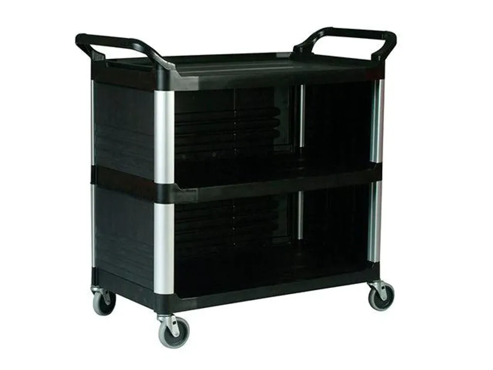 Rubbermaid Carro Servicio Cerrado 3 Estantes 300Lb Con Ruedas Negro Fg409300Bla