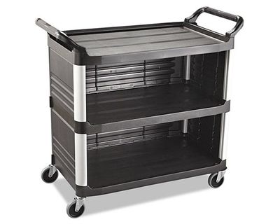 Rubbermaid Carro Servicio Cerrado 3 Estantes 300Lb Con Ruedas Negro Fg409300Bla