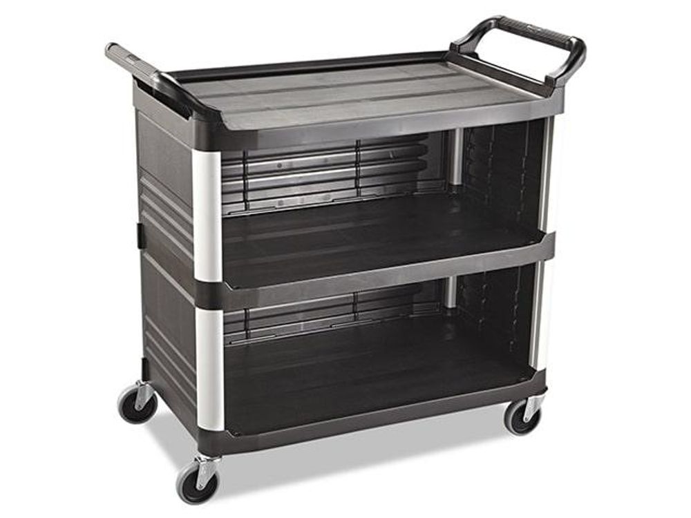 Rubbermaid Carro Servicio Cerrado 3 Estantes 300Lb Con Ruedas Negro Fg409300Bla