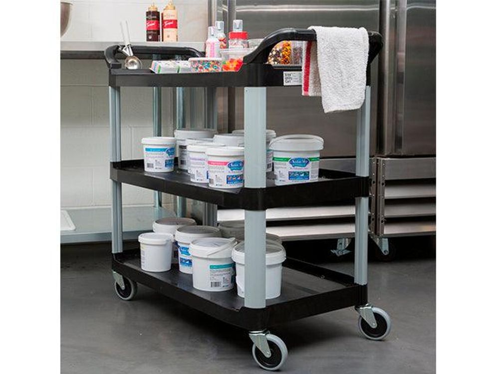 Rubbermaid Carro Servicio Abierto 3 Estantes 300Lb Con Ruedas Negro Fg409100Bla