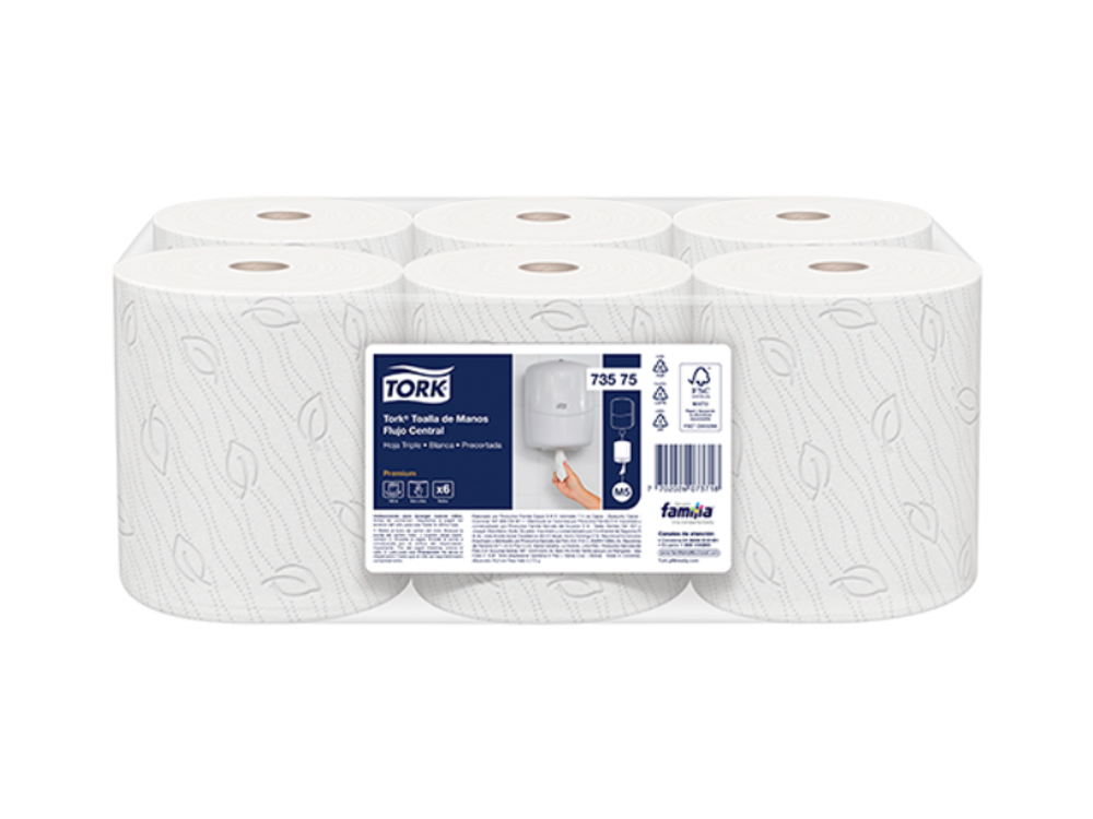 Tork Toalla de Manos en Rollo Precortada Hoja Triple Blanca 100 Mt X6 Rollos 73575