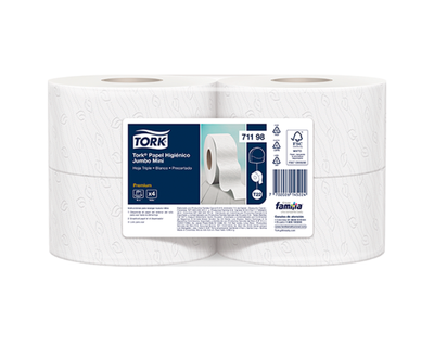 Tork Papel Higiénico Jumbo Famimax Precortado Hoja Triple Blanco 95 Mt X4 Rollos 71198