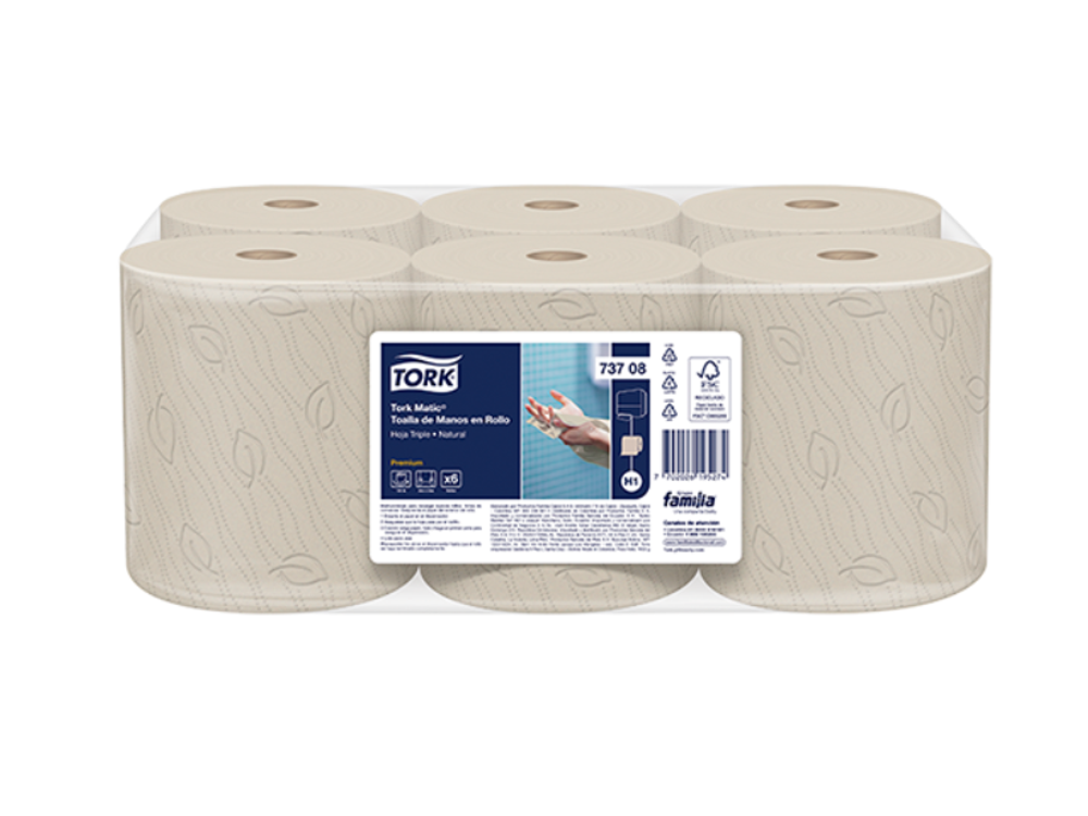 Tork Toalla de Manos en Rollo Continua Hoja Triple Natural 120 Mt X6 Rollos 73708