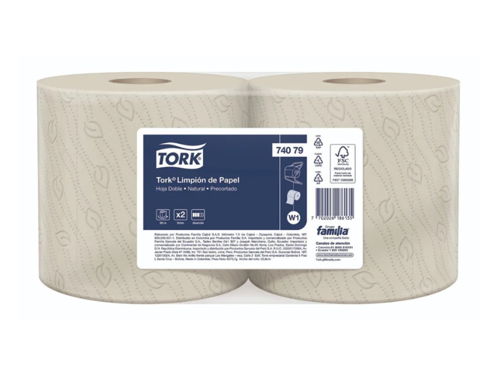 Tork Limpión Trabajo Liviano Rollo Hoja Doble Natural 305 Mt X2 74079