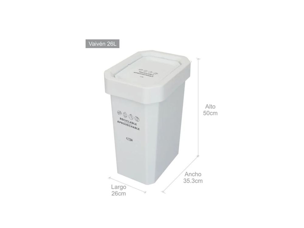 Estra Caneca EstraBins con Tapa Vaivén 26 Lt Blanca Marcada