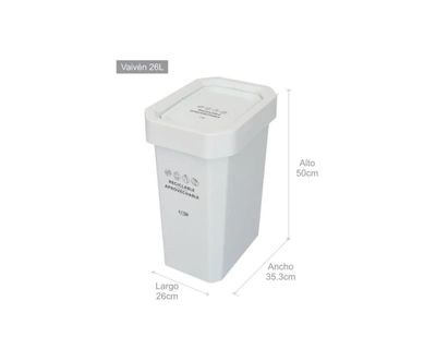 Estra Caneca EstraBins con Tapa Vaivén 26 Lt Blanca Marcada