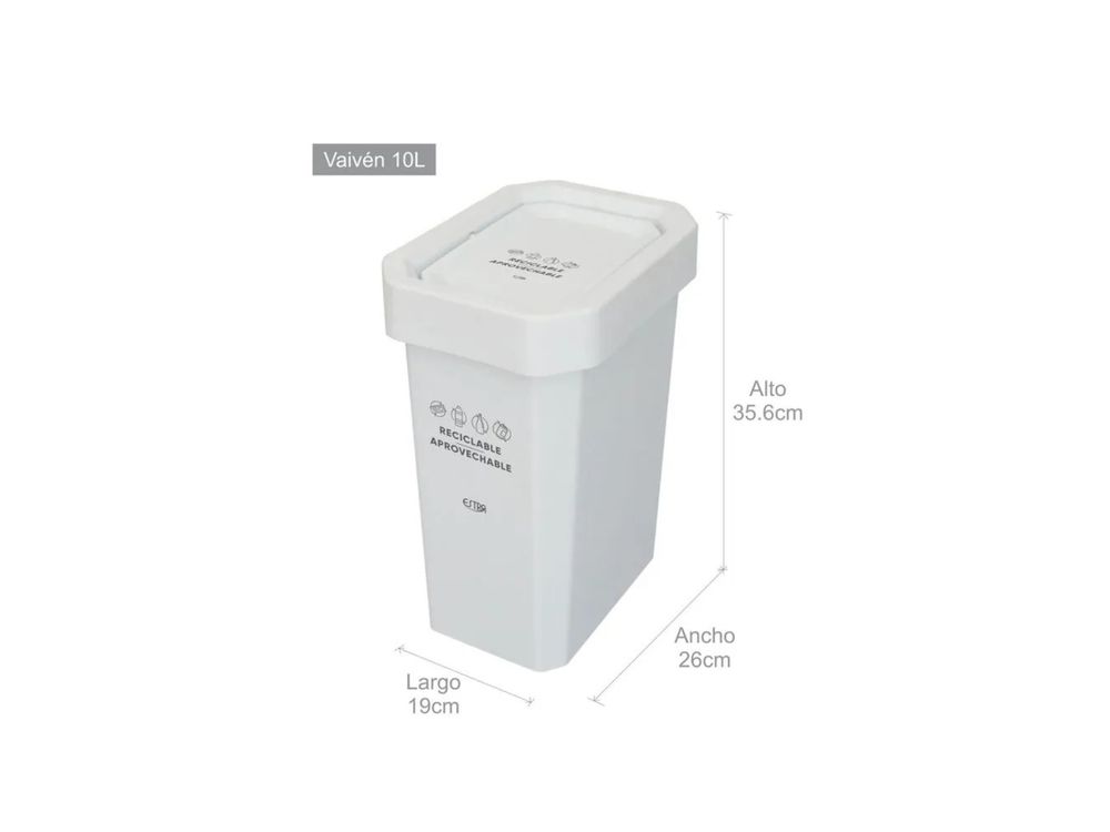 Estra Caneca EstraBins con Tapa Vaivén 10 Lt Blanca Marcada