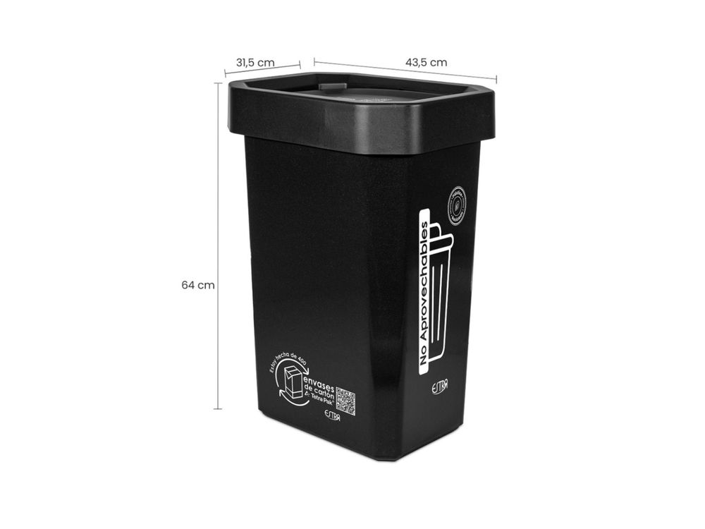 Estra Papelera Ecobins Vaiven 53 Lt Negra Marcada