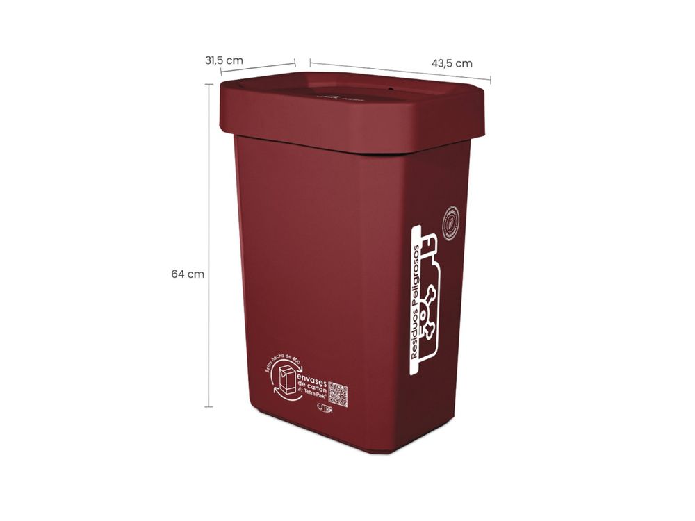 Estra Papelera Ecobins Vaiven 53 Lt Roja Marcada