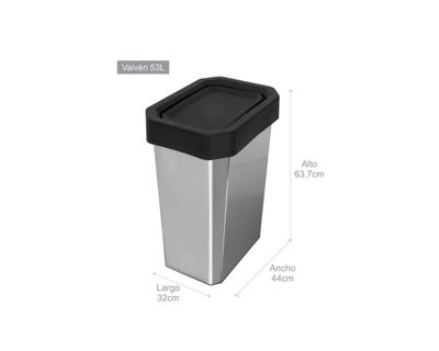 Estra Caneca EstraBins con Tapa Vaivén 53 Lt IML Negro Metalizado
