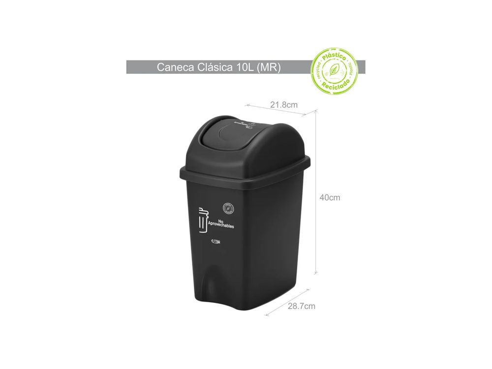 Estra Caneca con Tapa Vaivén Curva 10 Lt Negra Marcada MR 4-1048884