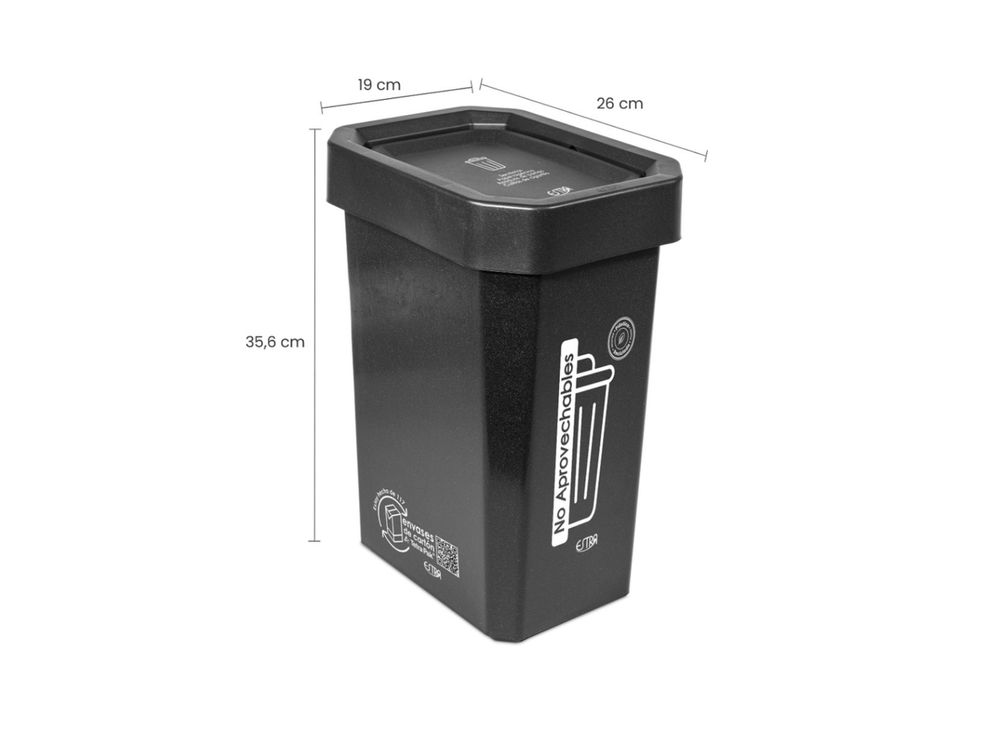 Estra Papelera Ecobins Vaiven 10 Lt Negra Marcada