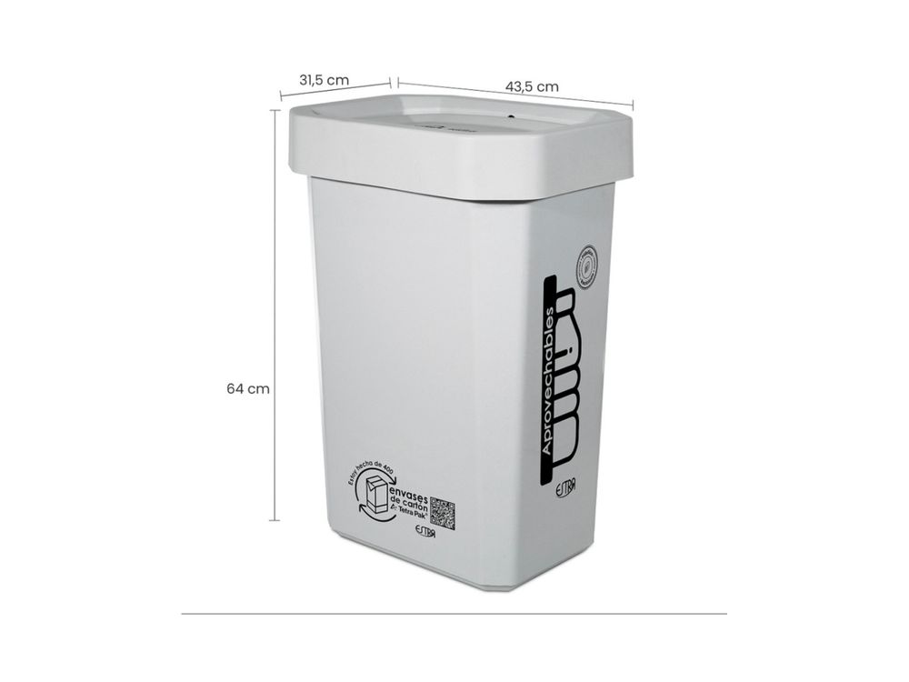 Estra Papelera Ecobins Vaiven 53 Lt Blanca Marcada