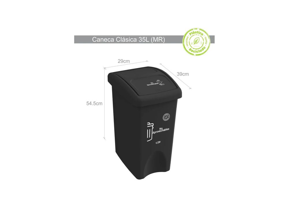 Estra Caneca con Tapa Vaivén Plana 35 Lt Negra Marcada MR 4-1048887