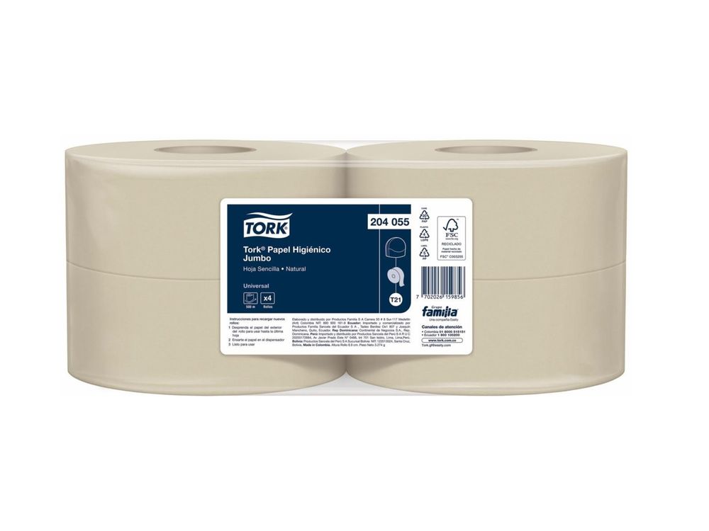Tork Ph Jumbo Hoja Sencilla Natural 500 MT PAQX4 204055