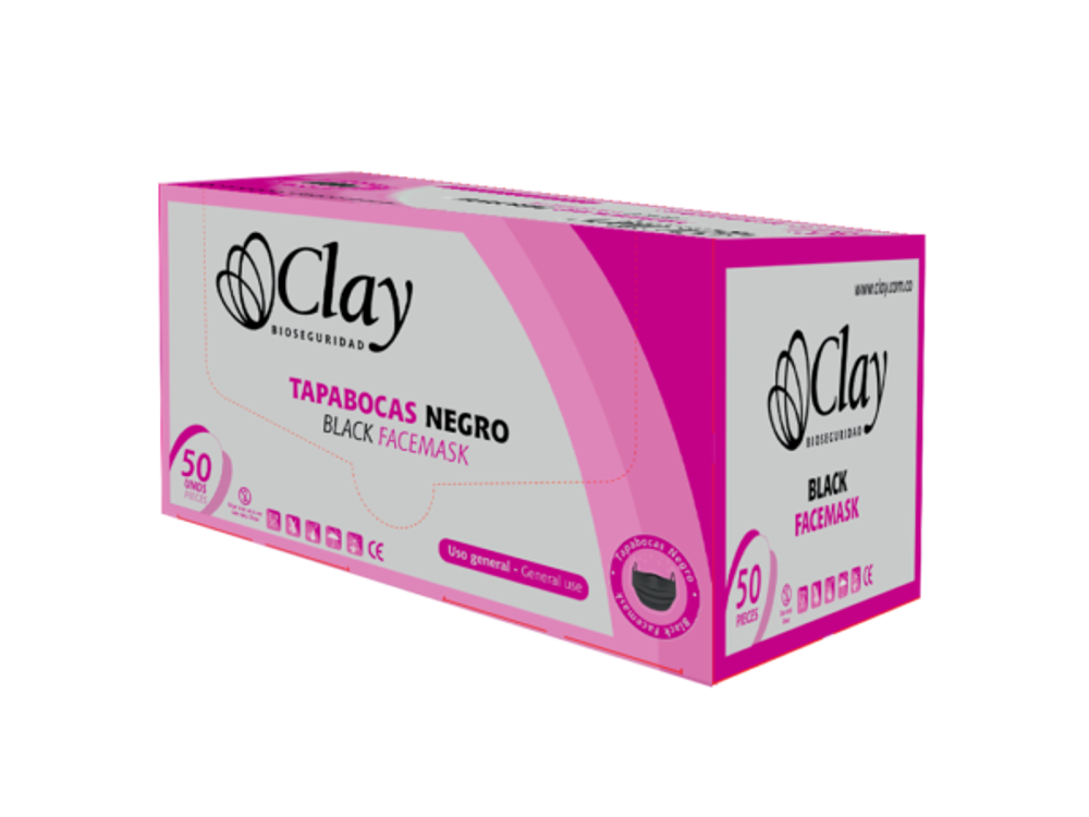 TAPABOCAS TRIPLE TELA NEGRO CLAY CAJAX50UND 3010407