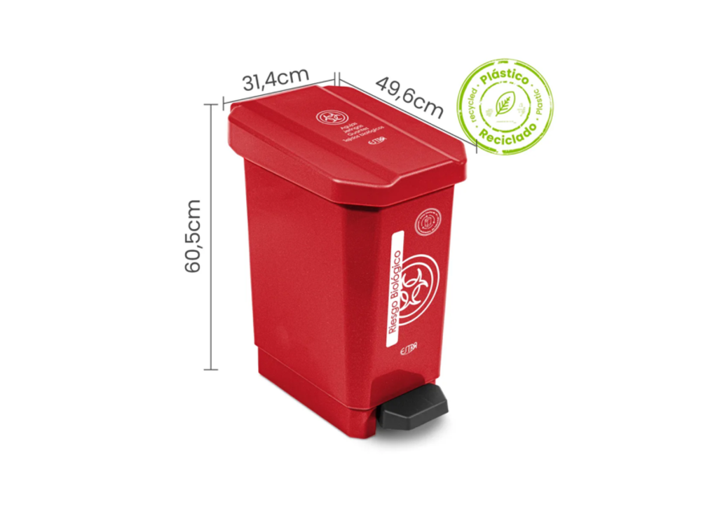 Caneca Ecobins Pedal 44L Rojo Riesgo Biologico