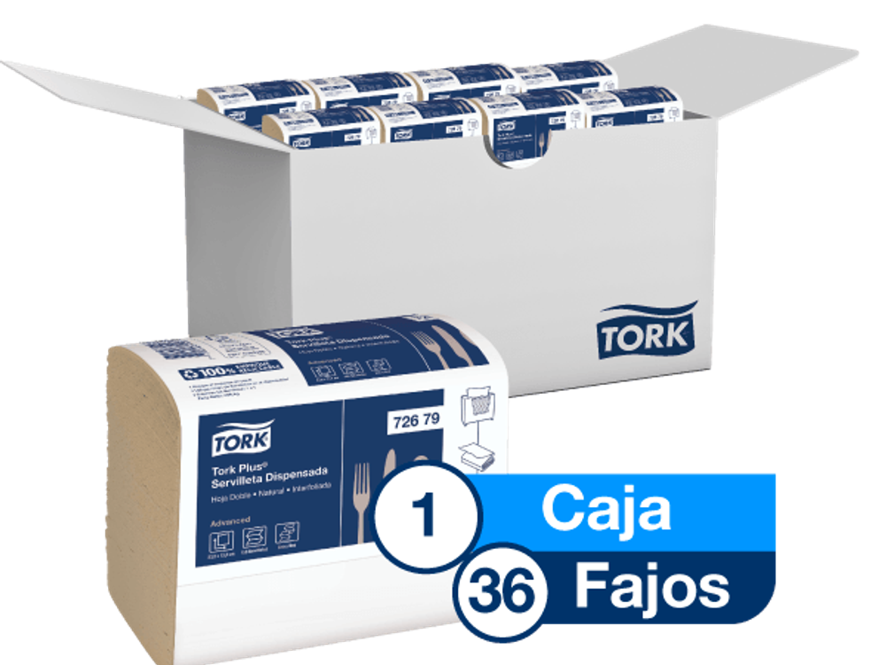 Tork Plus® Servilleta Dispensada/ Advanced/ Natural/ 1 Fajo x150 servilletas / caja x 36 fajos   72679