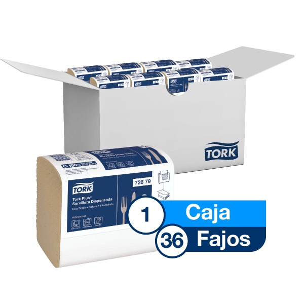 Tork Plus® Servilleta Dispensada/ Advanced/ Natural/ 1 Fajo x150 servilletas / caja x 36 fajos   72679