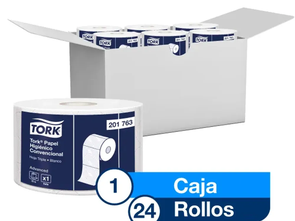 Tork® Papel Higiénico Convencional/ Advanced/ Blanco/ 35 m / 24 rollos  201763 