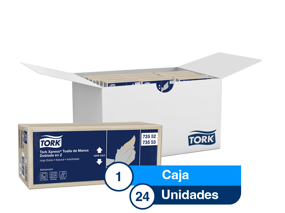 Tork Xpress® Toalla de Manos Doblada en Z/ Advanced/ Natural/150 toallas / 24 Bolsas 73553