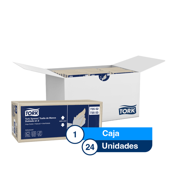 Tork Xpress® Toalla de Manos Doblada en Z/ Advanced/ Natural/150 toallas / 24 Bolsas 73553